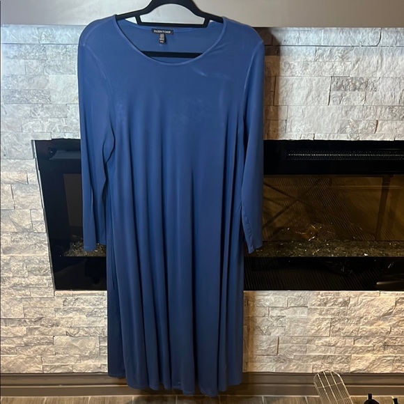 Eileen Fisher Blue Long Sleeve Scoop Neck Sheath Dress size Medium - Picture 1 of 8